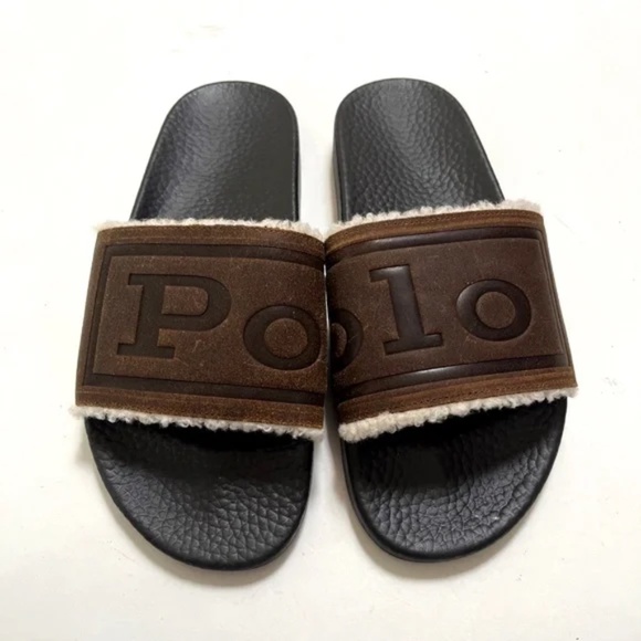NWOB RALPH LAUREN Sherpa-Lined Shearling Slide Sandals Suede Brown Open Toe 11 - Picture 5 of 5